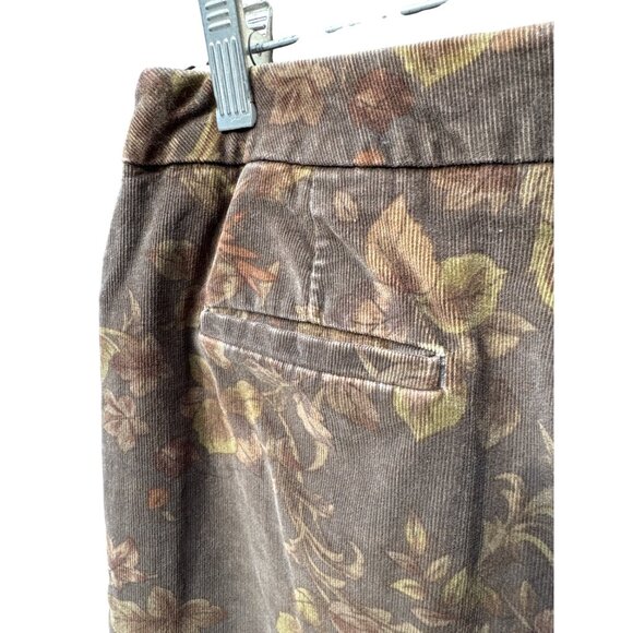 Y2K Stretch Floral Corduroy Pants 6P Neutral Autumn Earth Tones Cotton Straight - Picture 8 of 8
